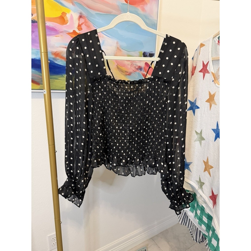 Strut & Bolt Women's Black White Polka Dot Long Sleeve Blouse NWT large